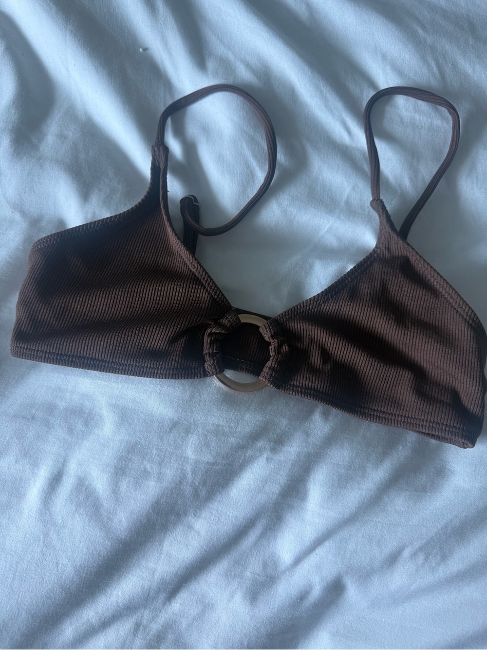 Ribbed Chocolate Brown bikini top with Center Ring